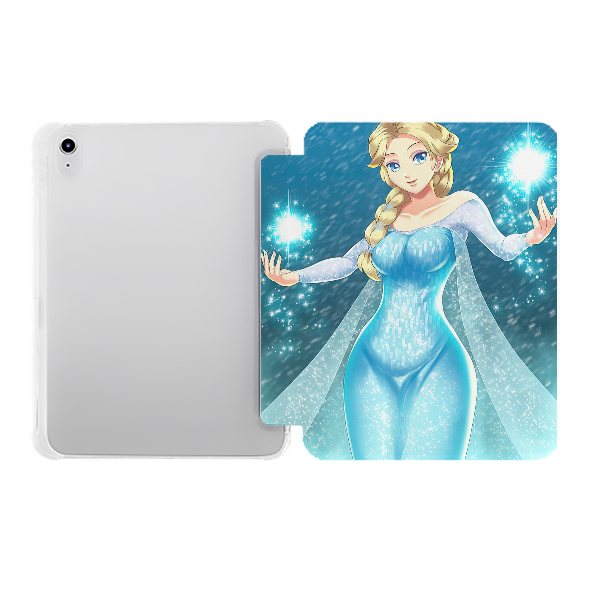 （画像用） アナと雪の女王 アンナ エルサ Frozen Anna Elsa IPad ケース ペン収納付き 三つ折りスタンド PUレザー×シリコン 対応機種9.5/10.5/10.9インチ